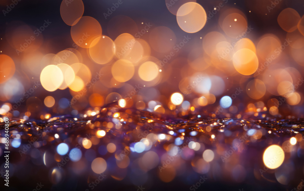 Gold, bokeh and glitter in a studio with dark background for celebration, event or party. Mockup, sparkle and colourful confetti for glow, magic or shine for festive decoration by black backdrop