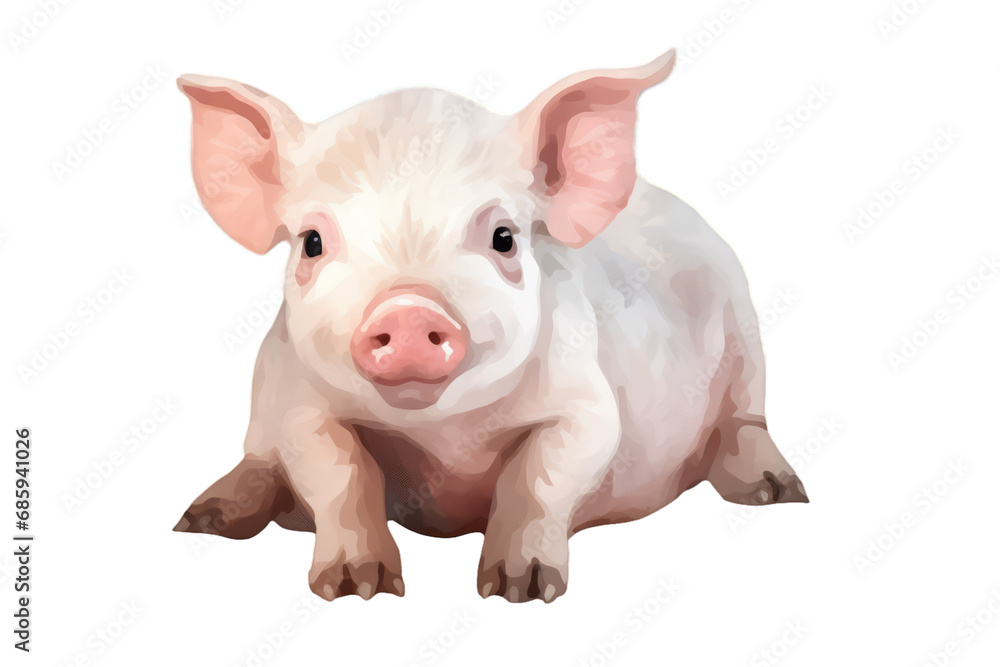 Watercolor hand-painted style of a piglet on a white background Watercolor hand-painted style of a piglet on a white background