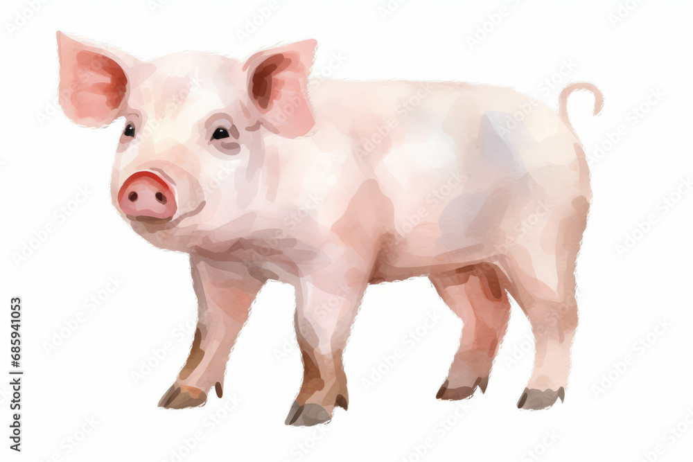 Watercolor hand-painted style of a piglet on a white background Watercolor hand-painted style of a piglet on a white background
