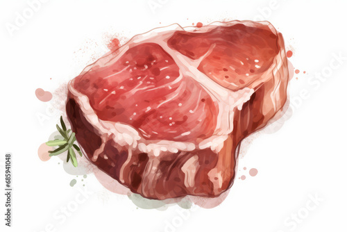 Watercolor hand painted style steak on white background