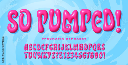 A bright magenta pink alphabet with an inflated bubble or pumped up balloon effect. photo