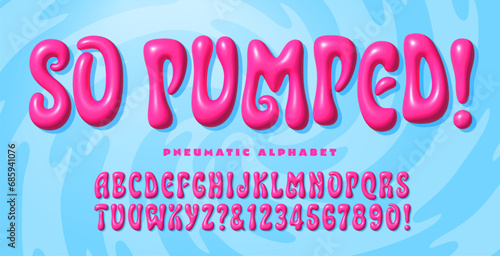 A bright magenta pink alphabet with an inflated bubble or pumped up balloon effect.
