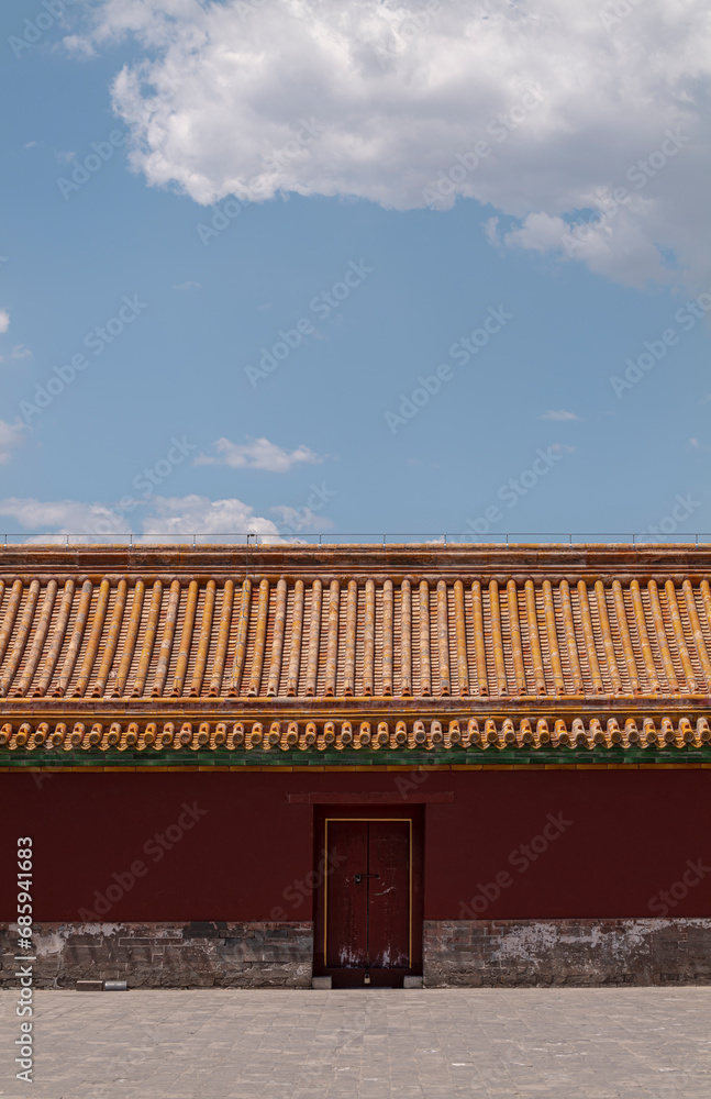 Chinese traditional building against sky. Forbidden City, Beijing, China