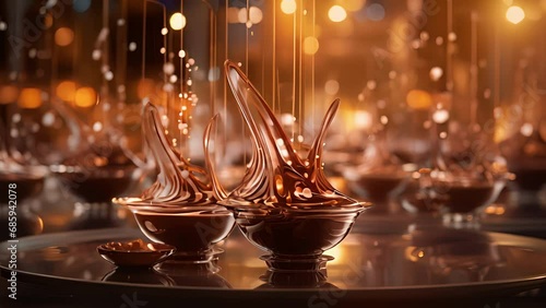 Amidst an ethereal space adorned with crystalline candelabras, an avantgarde artist unravels the complex symphony of artisanal chocolate, fusing innovative textures and avantgarde flavors photo
