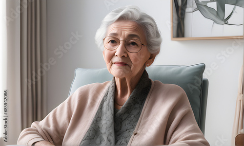 heartwarming portrait of a grandmother with a serene expression capturing her wisdom and peacefulness. AI generated.