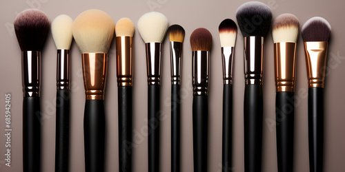 make up brushes.Brushes Make Up Image.Makeup Bruches With Power Splitter.make up brushes.AI Generative  photo