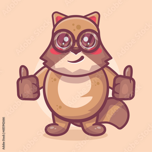 cheerful raccoon animal character mascot with thumb up hand gesture isolated cartoon 
