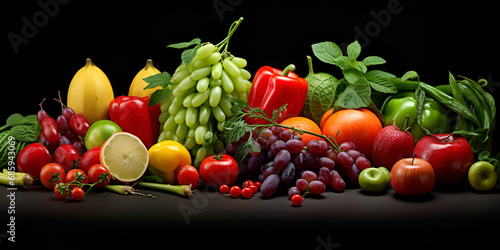 fruits and vegetables.Fresh fruit and vegetables a healthy meal .Freshness of nature bounty tomato.AI Generative 