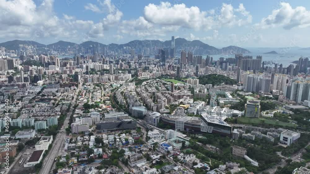 City Aerial Skyview in Hong Kong premium residential area Kowloon Tong Waterloo Road Lung Cheung Road Prince Edward Peninsula near Lion Rock, Victoria Harbour Financial Central District City Aerial Skyview in Hong Kong premium residential area Kowloon Tong Waterloo Road Lung Cheung Road Prince Edward Peninsula near Lion Rock, Victoria Harbour Financial Central District