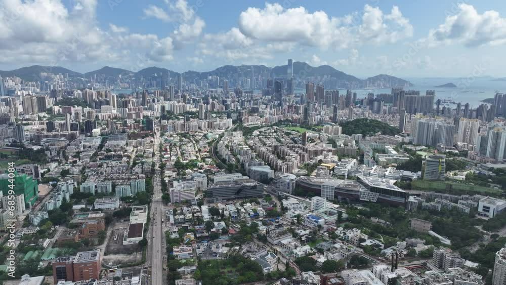 City Aerial Skyview in Hong Kong premium residential area Kowloon Tong Waterloo Road Lung Cheung Road Prince Edward Peninsula near Lion Rock, Victoria Harbour Financial Central District City Aerial Skyview in Hong Kong premium residential area Kowloon Tong Waterloo Road Lung Cheung Road Prince Edward Peninsula near Lion Rock, Victoria Harbour Financial Central District