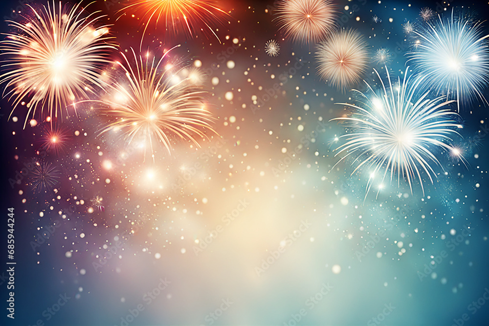 Naklejka premium Firework background,Abstract Christmas and new year background with bokeh light background design concept