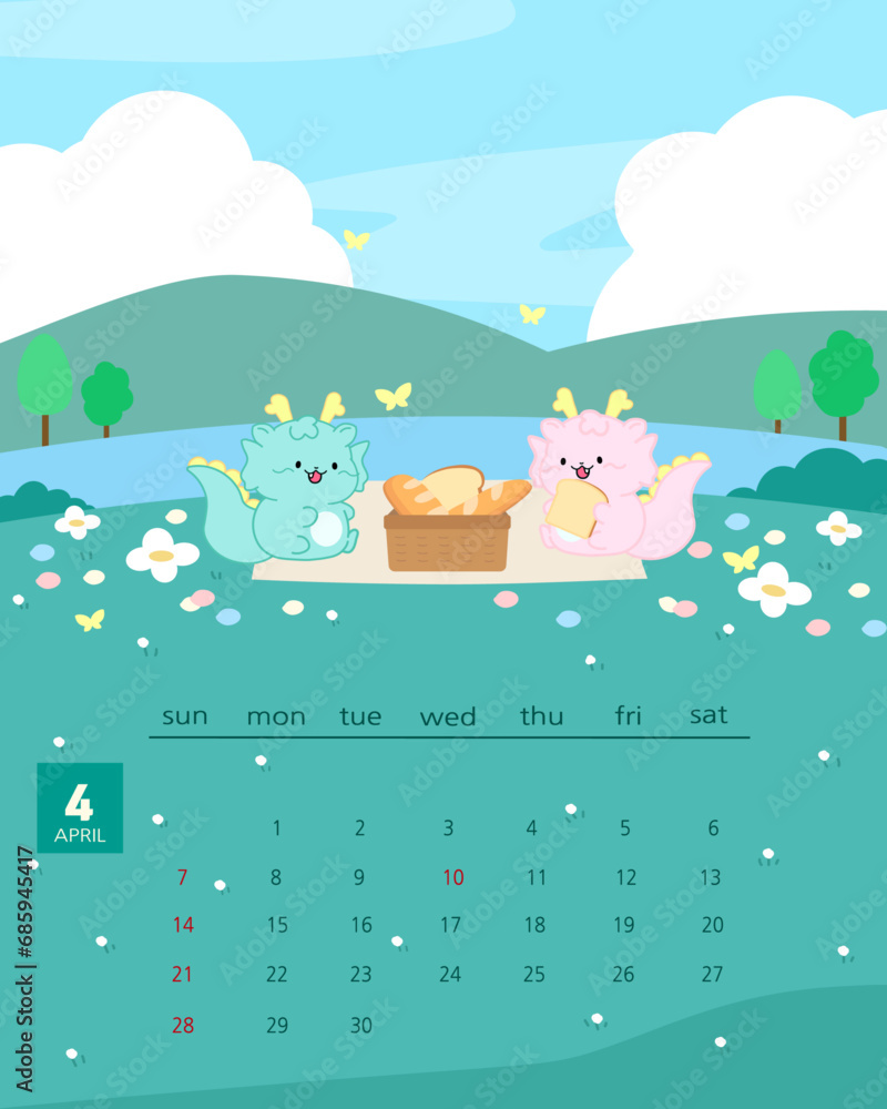 Fototapeta premium 2024 한국 달력 KOREA CALENDER