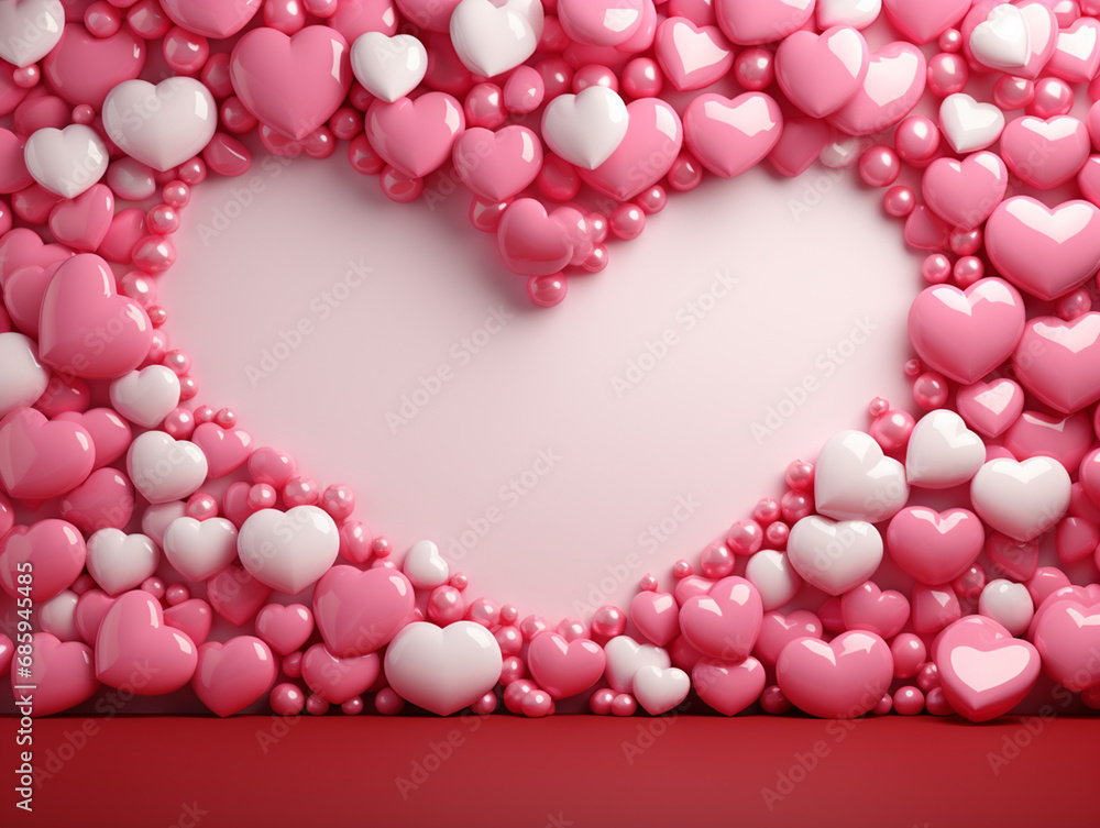 Heart shape decoration the wall of pink background. Valentine's day concept mockup background