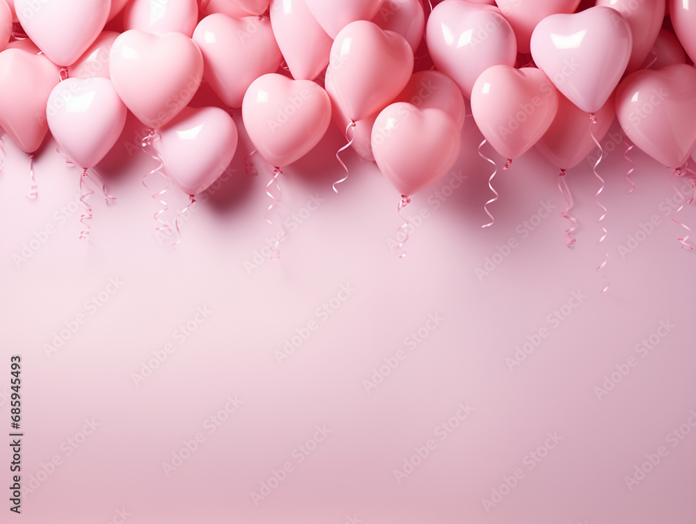 heart shape balloons decoration top of pink background. Valentine's day concept Banner