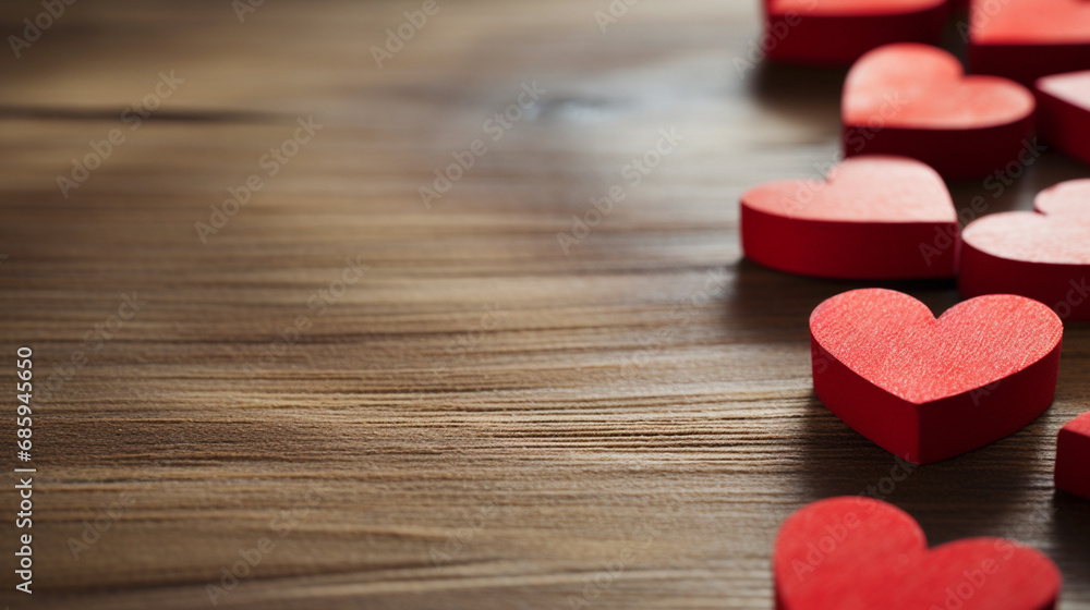 Fototapeta premium Red heart shape on wooden table. Love concept