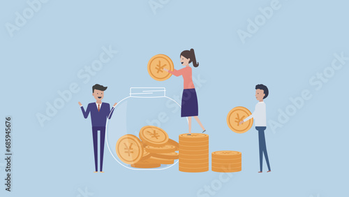 お金を集めるビジネスマンと信用してお金を預ける人々