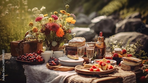 Rustic picnic spreads in natural settings