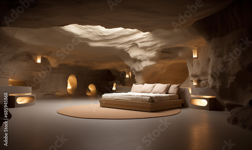 Luxury Modern Hotel Suite in a Cave, Accommodations with Bed in Natural Cavern