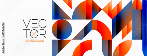 Abstract masterpiece formed by delicate interplay of circles, squares, and triangles. Geometric elements converge in harmonious chaos, evoking sense of modern creativity. Symphony of shapes