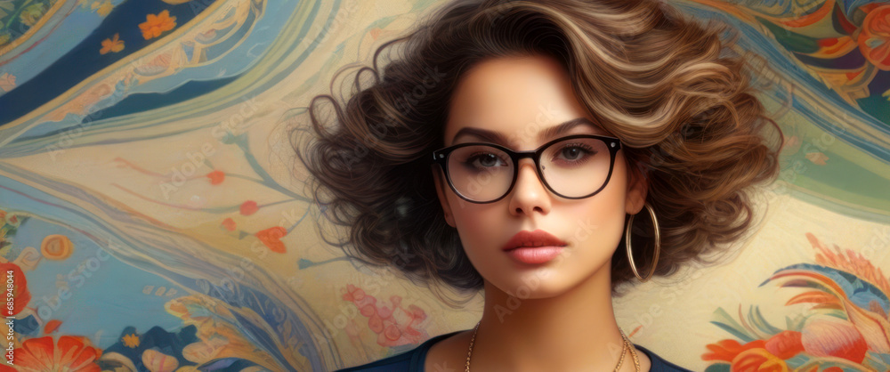 Illustration: Beautiful woman in traditional dress against a colorful and stylish background. Illustration: Beautiful woman in traditional dress against a colorful and stylish background.