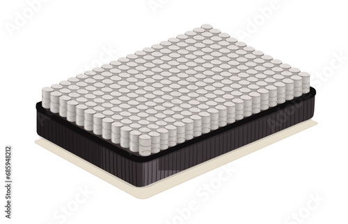 The section shows a mattress and the springs inside. 3D illustration.