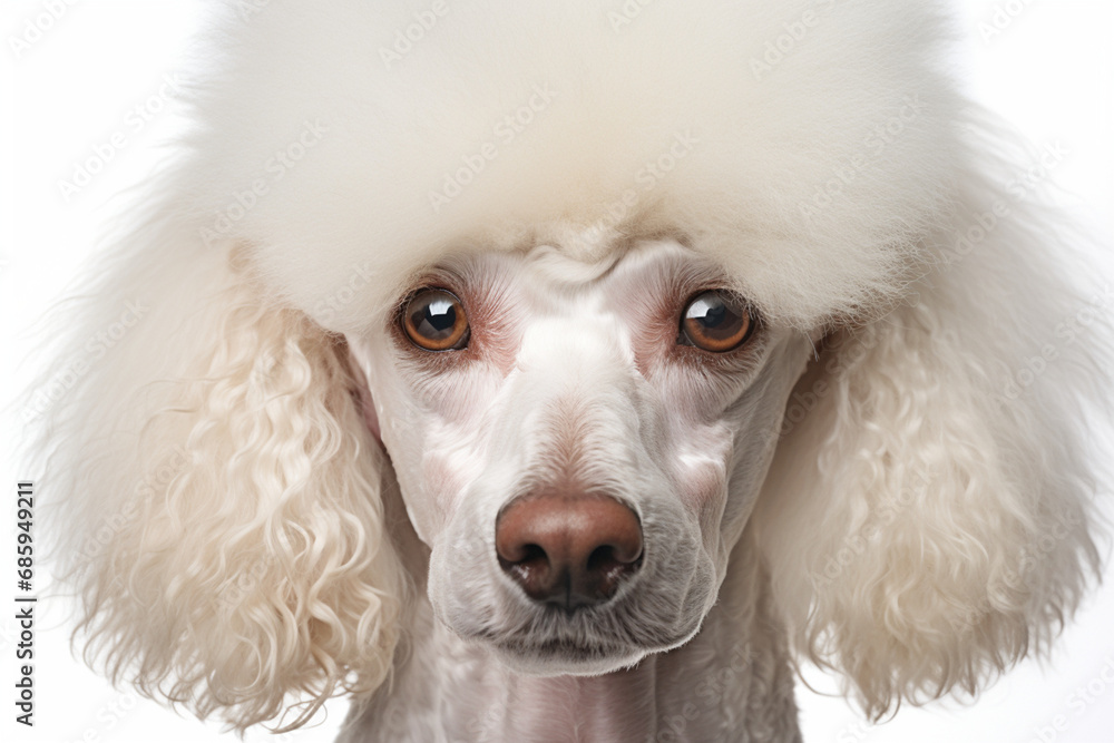Poodle dog close-up portrait on a white background. Poodle dog close-up portrait on a white background.