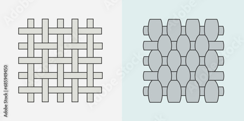 Fabric sample flat line icons. Weave types, different clothing materials, textile swatches, animal print, cotton, and velvet vector illustrations. 