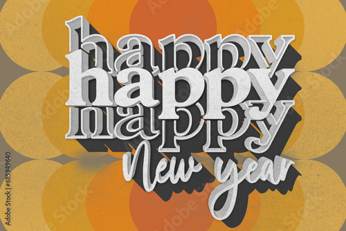 Groovy 2024 Happy New Year hand sign Vintage 3d text and comic background, distressed design

 (ID: 685949640)