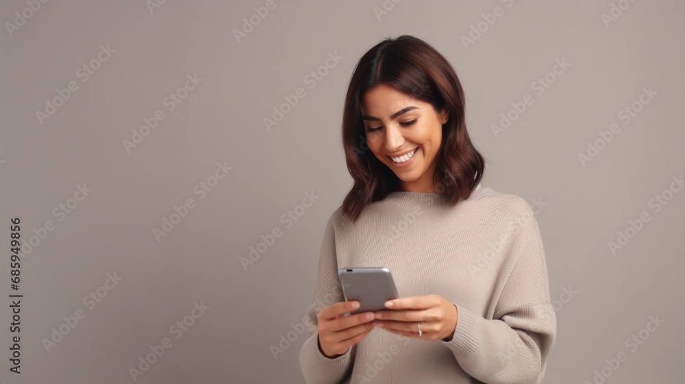 Happy Woman Using a Phone Isolated on the Minimalist Background
Happy Woman Using a Phone Isolated on the Minimalist Background