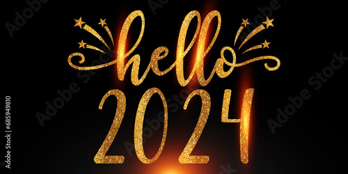 2024 Happy New Year Golden glitter text and shiny orange lighting
 (ID: 685949810)