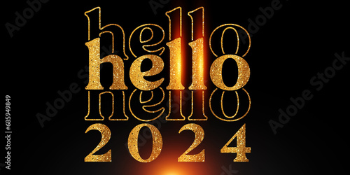2024 Happy New Year Golden glitter text and shiny orange lighting
 (ID: 685949849)