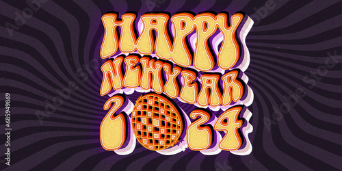 Groovy 2024 Happy New Year 3d Vintage colorful text and comic background, distressed design


 (ID: 685949869)