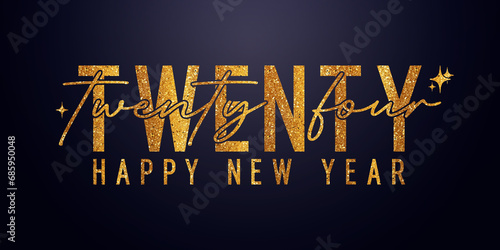 2024 Happy New Year Golden glitter text and shiny orange lighting
 (ID: 685950048)