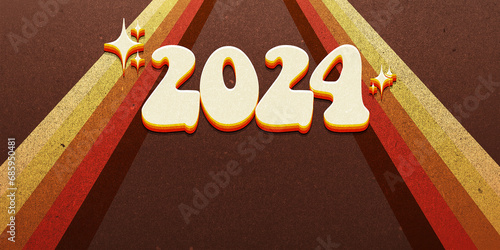 Groovy 2024 Happy New Year 3d Vintage colorful text and comic background, distressed design, with a copy space 

 (ID: 685950481)