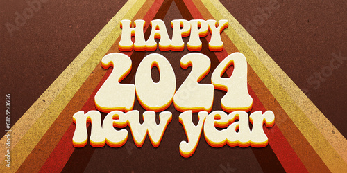Groovy 2024 Happy New Year 3d Vintage colorful text and comic background, distressed design, with a copy space 

 (ID: 685950606)