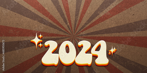 Groovy 2024 Happy New Year 3d Vintage colorful text and comic background, distressed design, with a copy space 

 (ID: 685950673)