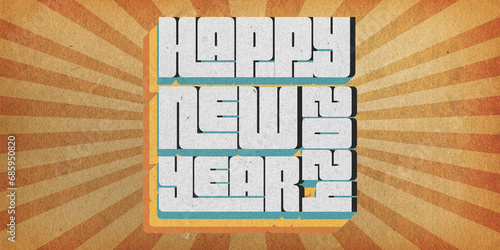 2024 Happy New Year 3d Vintage colorful text and comic background, distressed design
 (ID: 685950820)