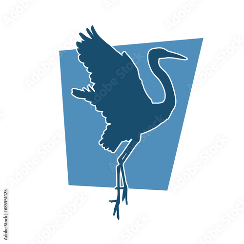 Silhouette of crane bird in elegant pose isolated on white background.
