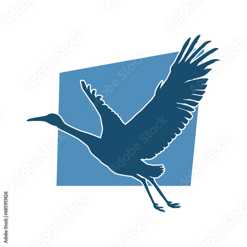 Silhouette of crane bird in elegant pose isolated on white background.