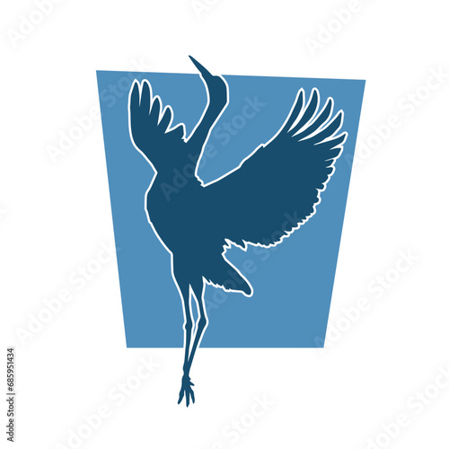 Silhouette of crane bird in elegant pose isolated on white background.