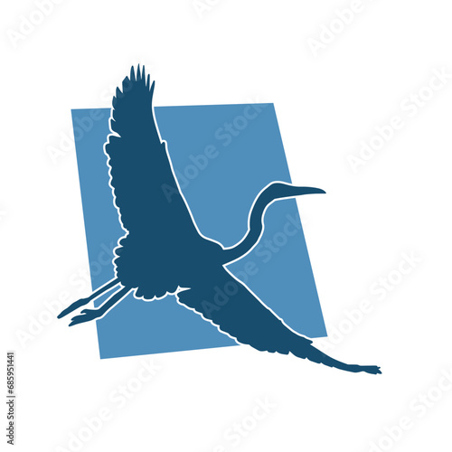 Silhouette of crane bird in elegant pose isolated on white background.