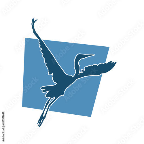 Silhouette of crane bird in elegant pose isolated on white background.