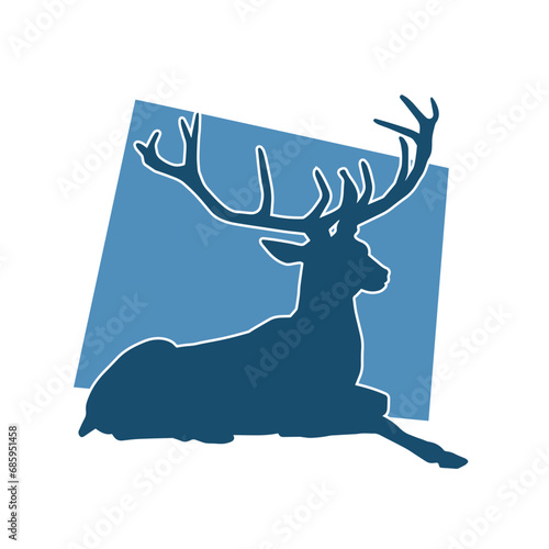Silhouette of a wild deer forest animal with beautiful antlers. 