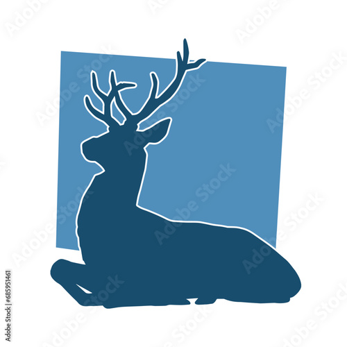 Silhouette of a wild deer forest animal with beautiful antlers. 