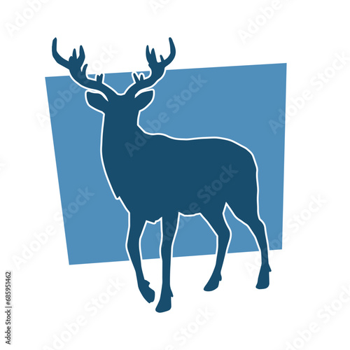 Silhouette of a wild deer forest animal with beautiful antlers. 