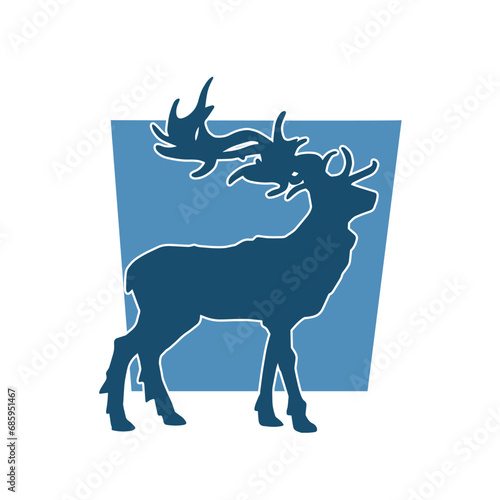 Silhouette of a wild deer forest animal with beautiful antlers. 