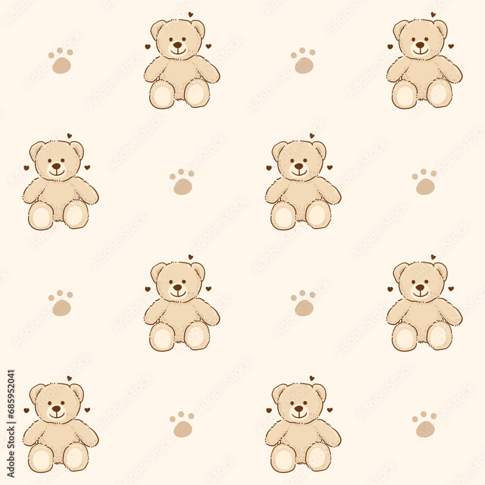 Teddy Bear pattern cartoon style with pastel background color, adorable, cute and funny Teddy Bear pattern cartoon style with pastel background color, adorable, cute and funny