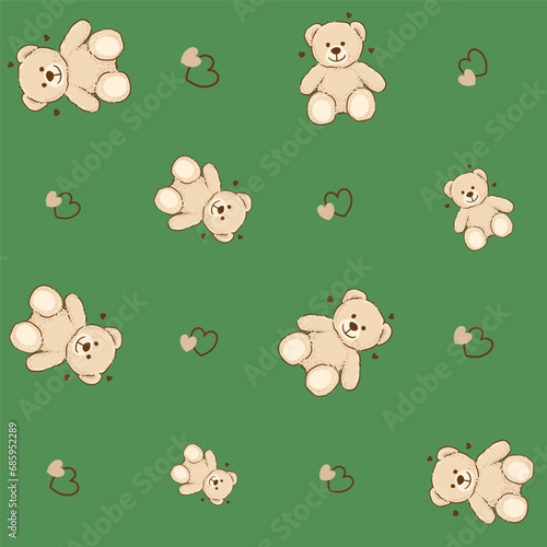 Teddy Bear pattern cartoon style with pastel background color, adorable, cute and funny