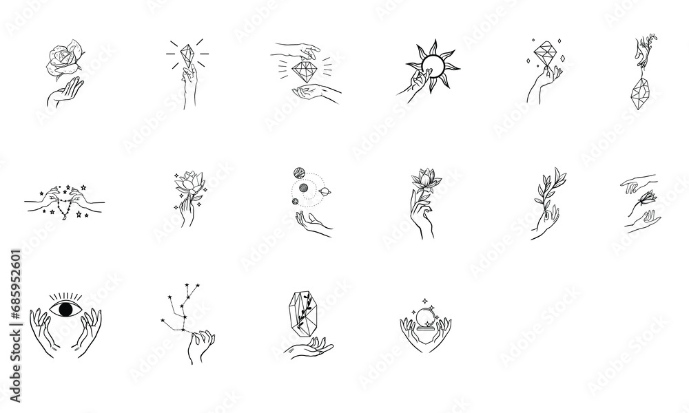 simple beauty logo collection with hand