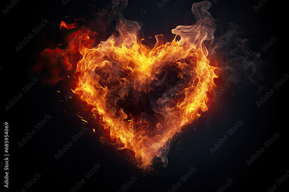 Fototapeta premium a heart shaped fire on a black background